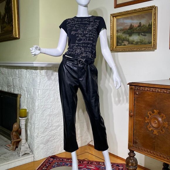 NWOT Lucy Paris Londyn Faux Leather Belted Ankle Pants - Picture 2 of 16